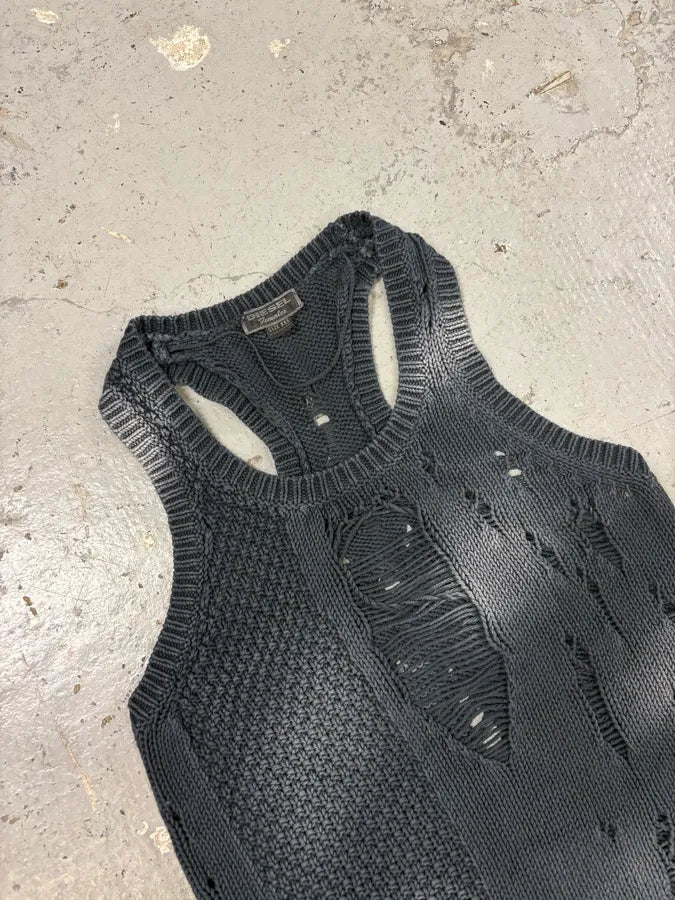 Diesel Destroyed Black Wool Tank Top pUNJxsP 2