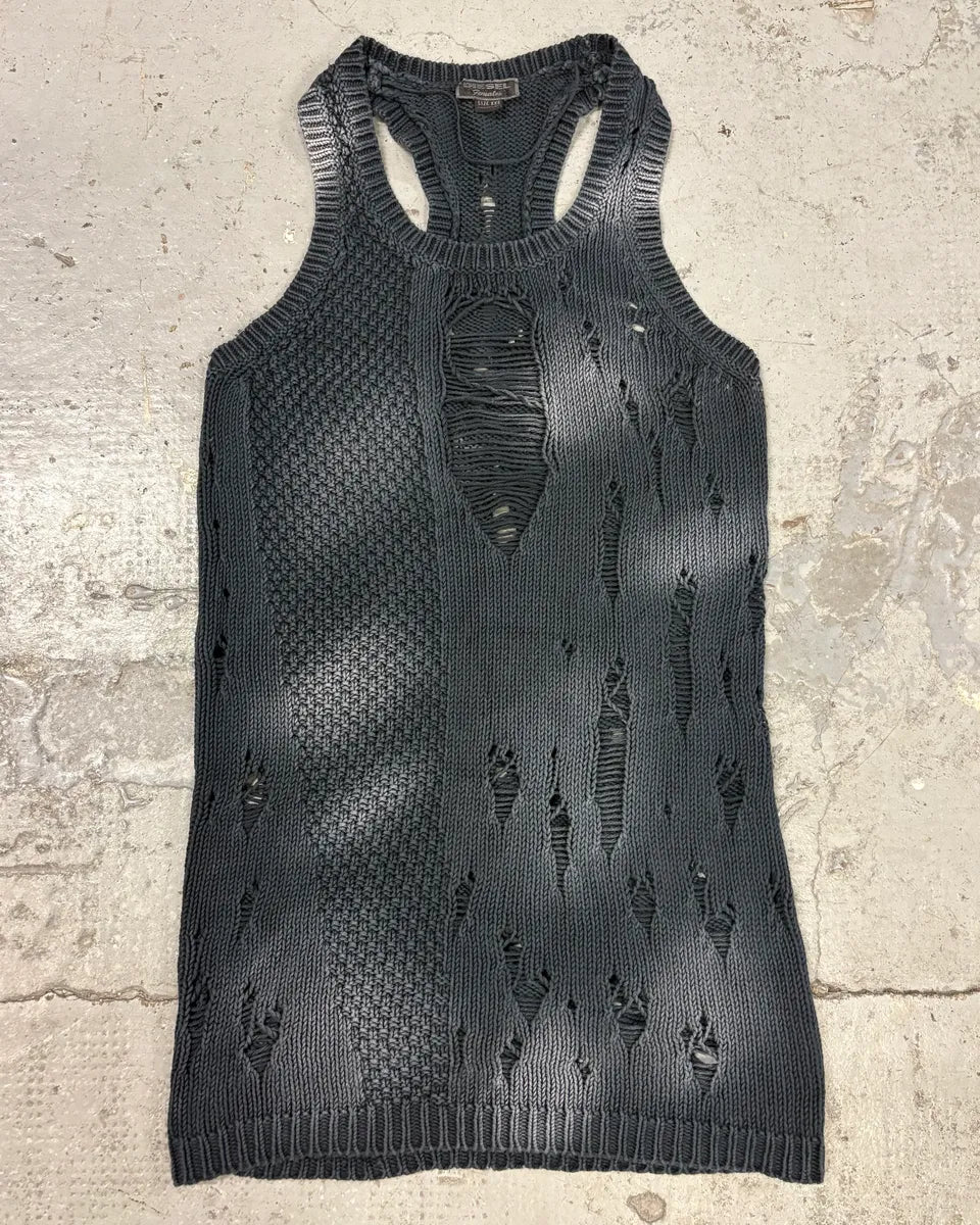 Diesel Destroyed Black Wool Tank Top pUNJxsP 0