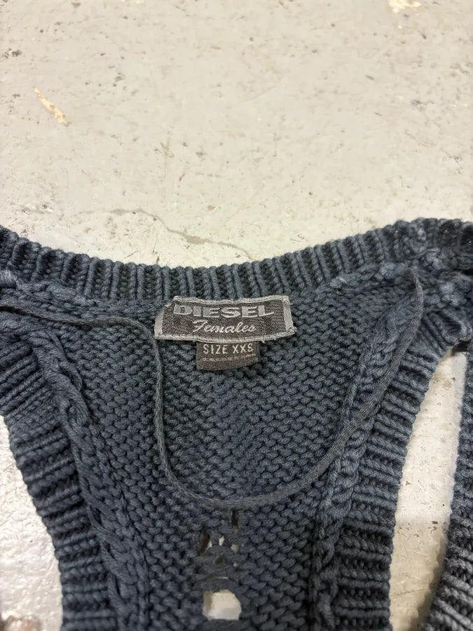 Diesel Destroyed Black Wool Tank Top pUNJxsP 5