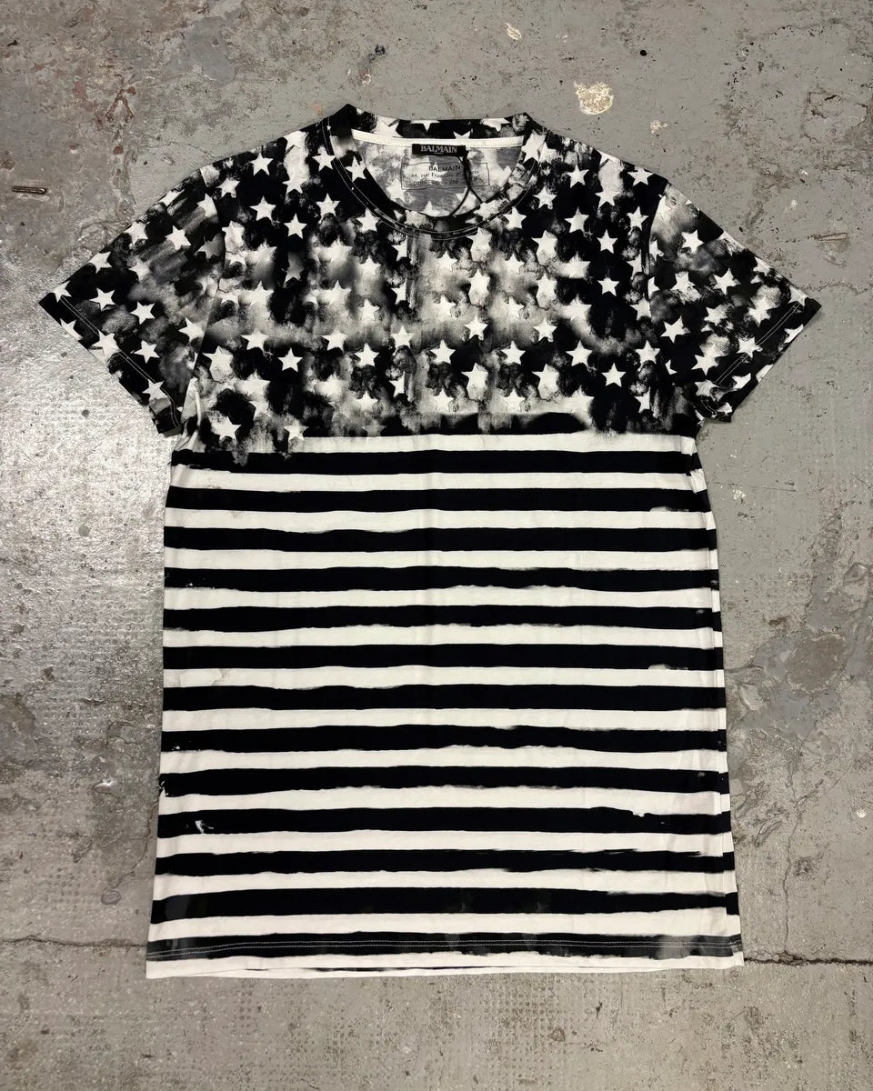 SS2018 Balmain Black & White Contemporary Flag Tee-Shirt IlgZpLE 0