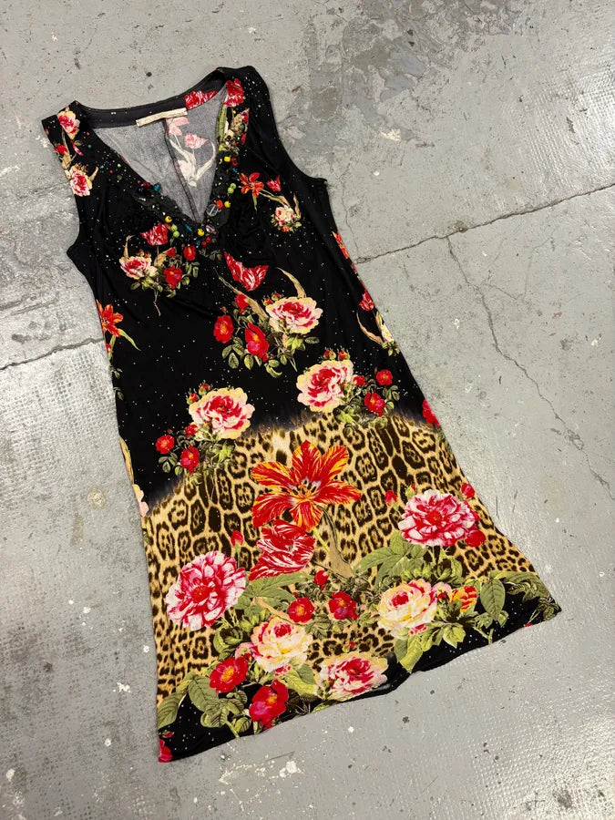 SS2002 Cavalli Black Flowers Colorful Dress VsPjwsT 1