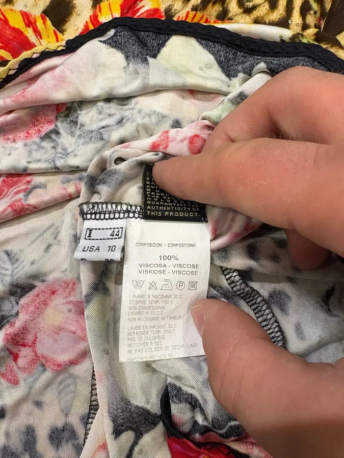 SS2002 Cavalli Black Flowers Colorful Dress VsPjwsT 7