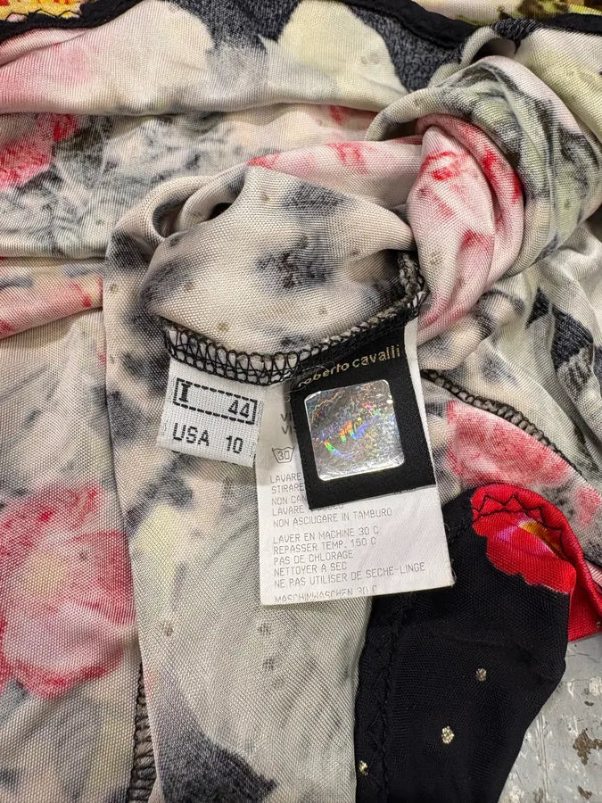 SS2002 Cavalli Black Flowers Colorful Dress VsPjwsT 6