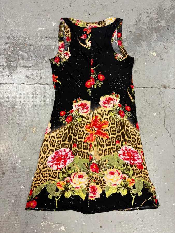 SS2002 Cavalli Black Flowers Colorful Dress VsPjwsT 5