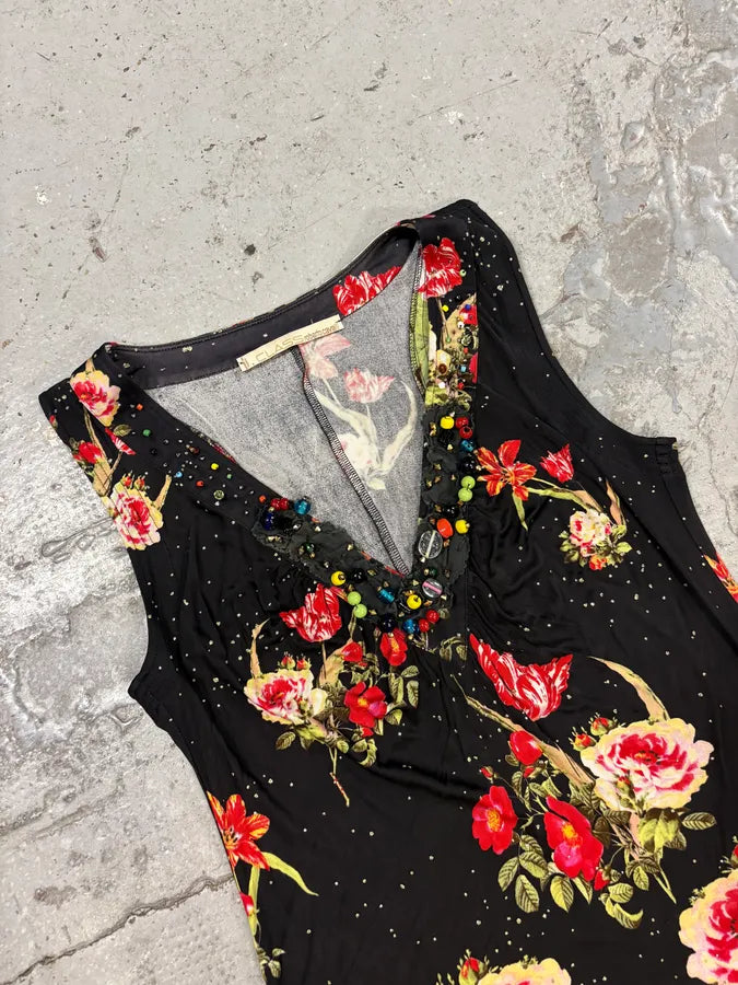 SS2002 Cavalli Black Flowers Colorful Dress VsPjwsT 4