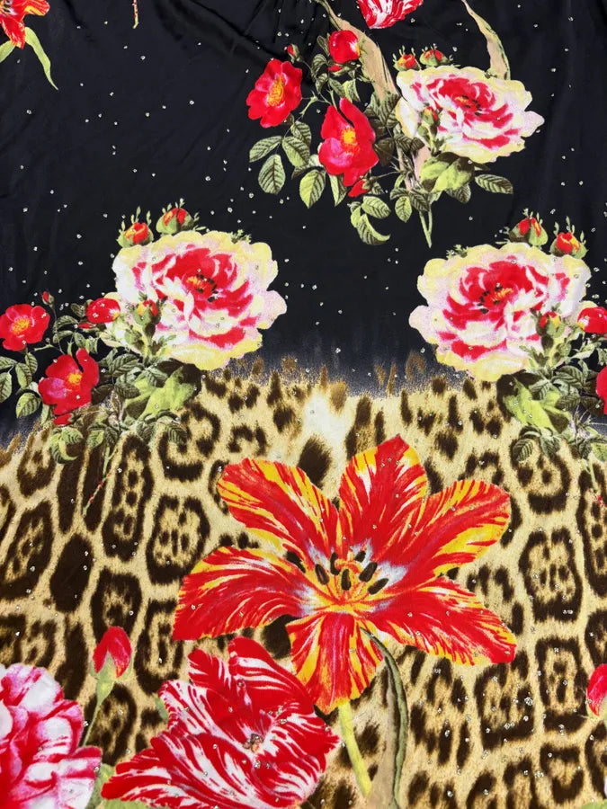 SS2002 Cavalli Black Flowers Colorful Dress VsPjwsT 4