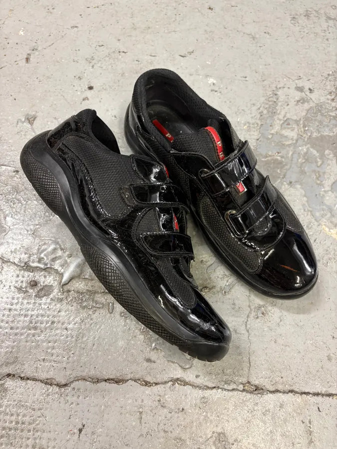 Prada America’s Cup Black Scratch Satin Leather Sneakers fjwSXLP 4