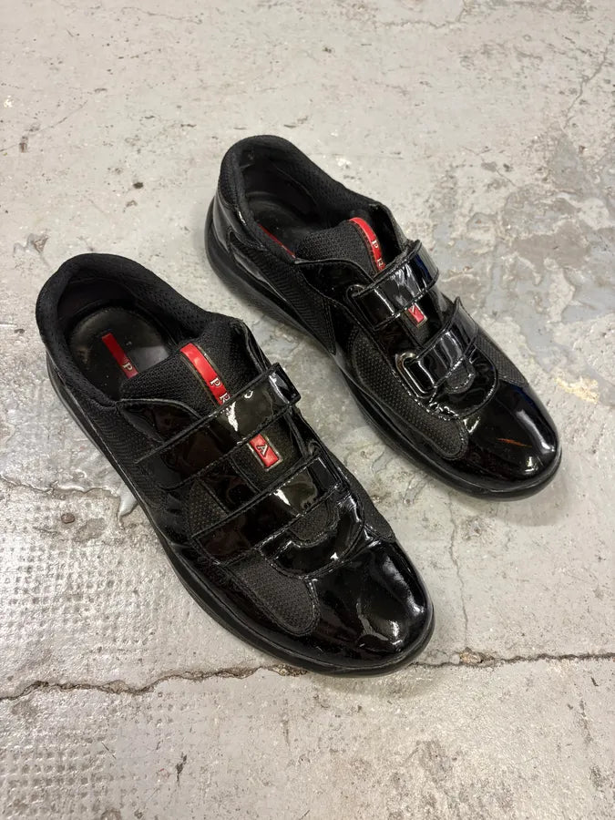 Prada America’s Cup Black Scratch Satin Leather Sneakers fjwSXLP 3
