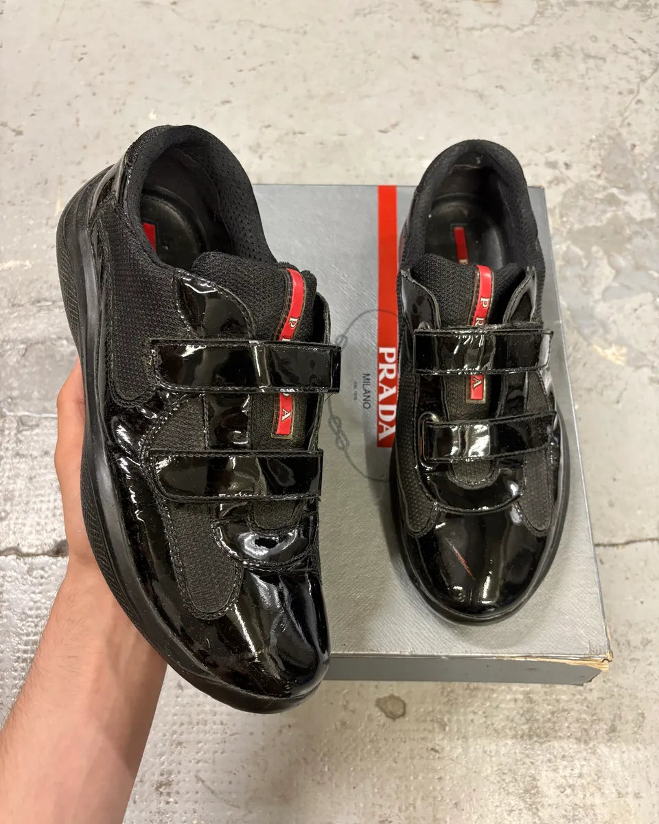 Prada America’s Cup Black Scratch Satin Leather Sneakers fjwSXLP 0
