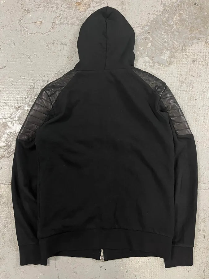 Balmain H&M Black Padded Biker Leather Hybrid Zip-up Sweater cLKrhAL 5