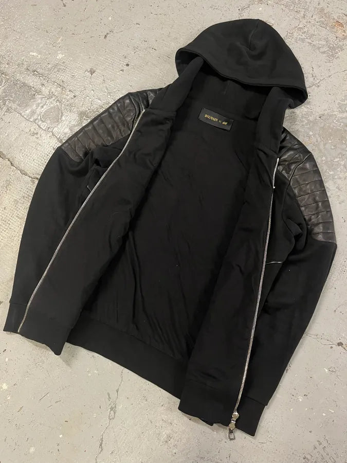 Balmain H&M Black Padded Biker Leather Hybrid Zip-up Sweater cLKrhAL 4
