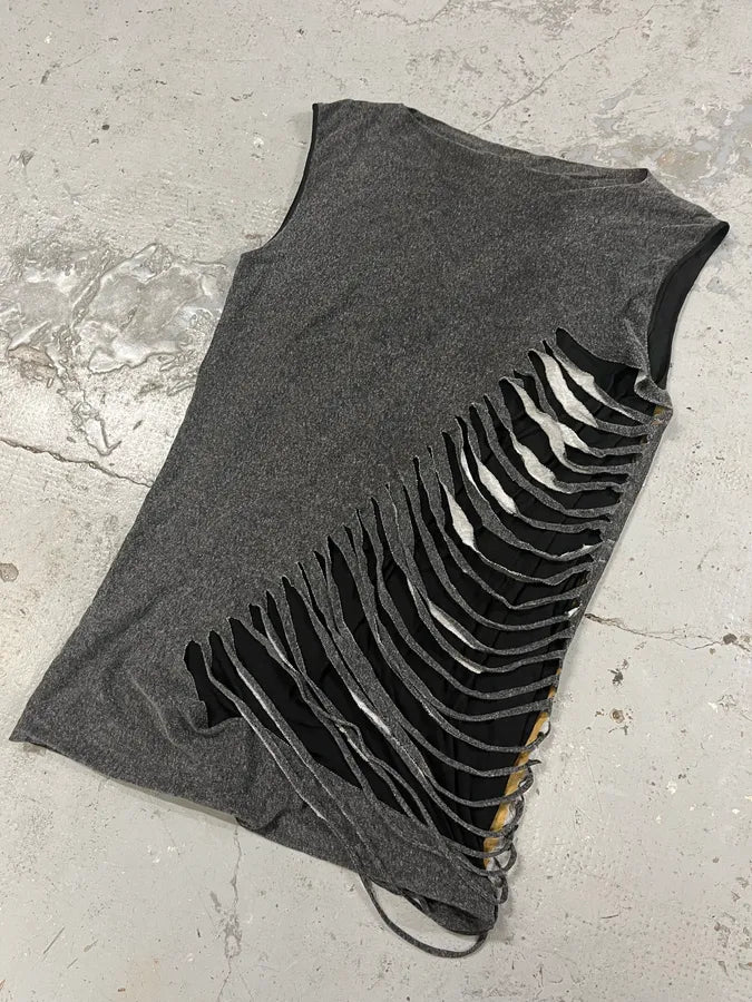 2000s Maison Martin Margiela Grey Fringe Distressed Tank Top idclxla 1