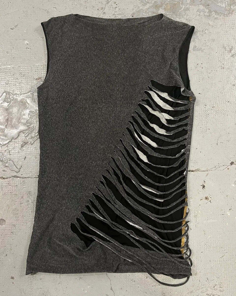 2000s Maison Martin Margiela Grey Fringe Distressed Tank Top idclxla 0