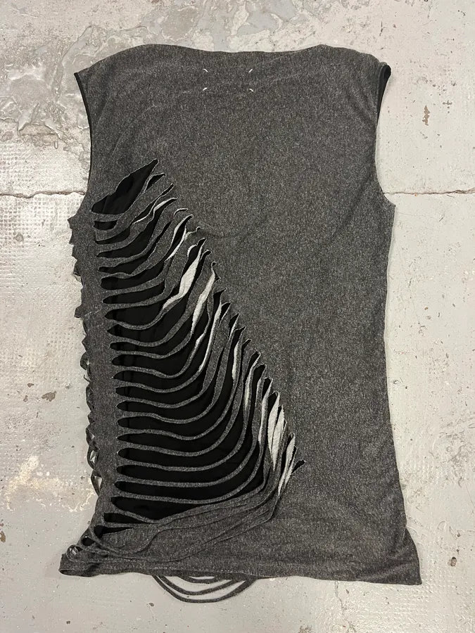 2000s Maison Martin Margiela Grey Fringe Distressed Tank Top idclxla 2