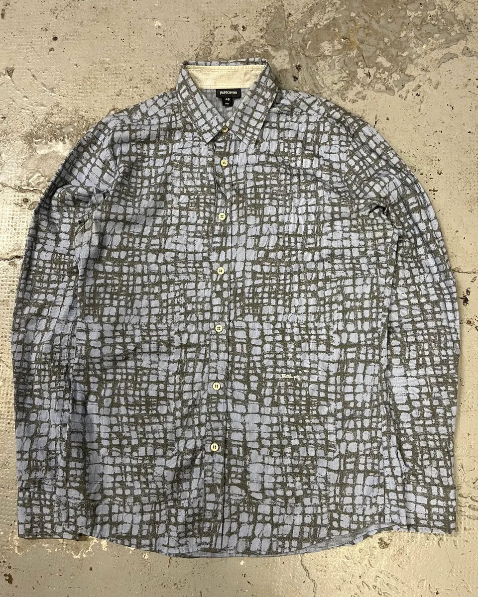 SS2015 Cavalli Corcodile Effect Olive White Shirt (S/M) sCbPzmY 0