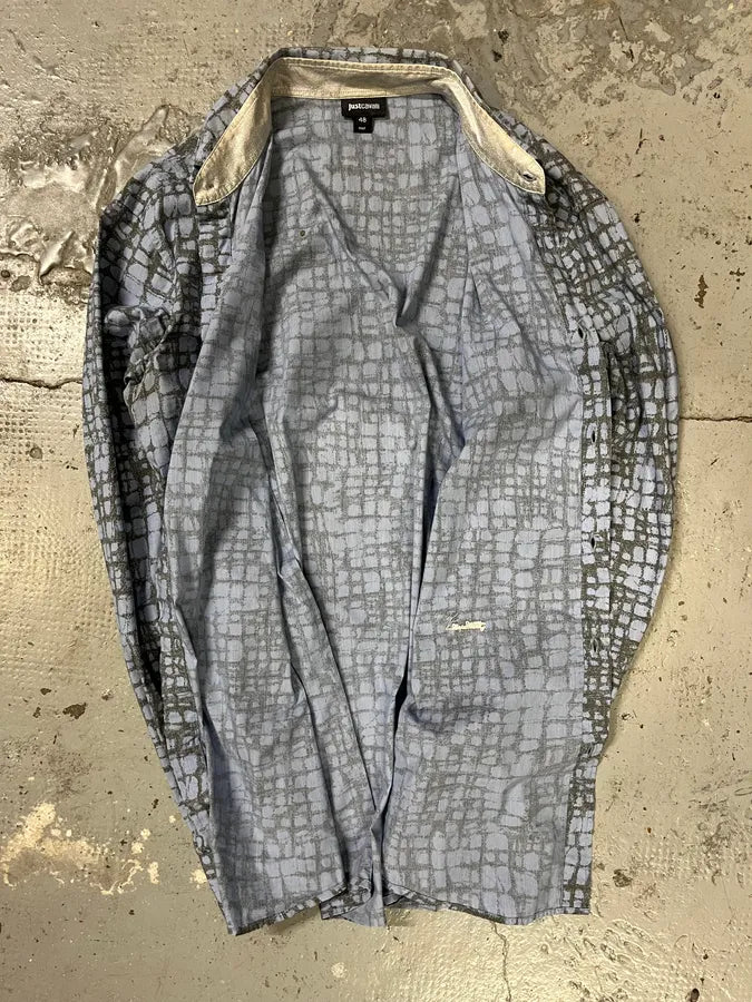 SS2015 Cavalli Corcodile Effect Olive White Shirt (S/M) sCbPzmY 5