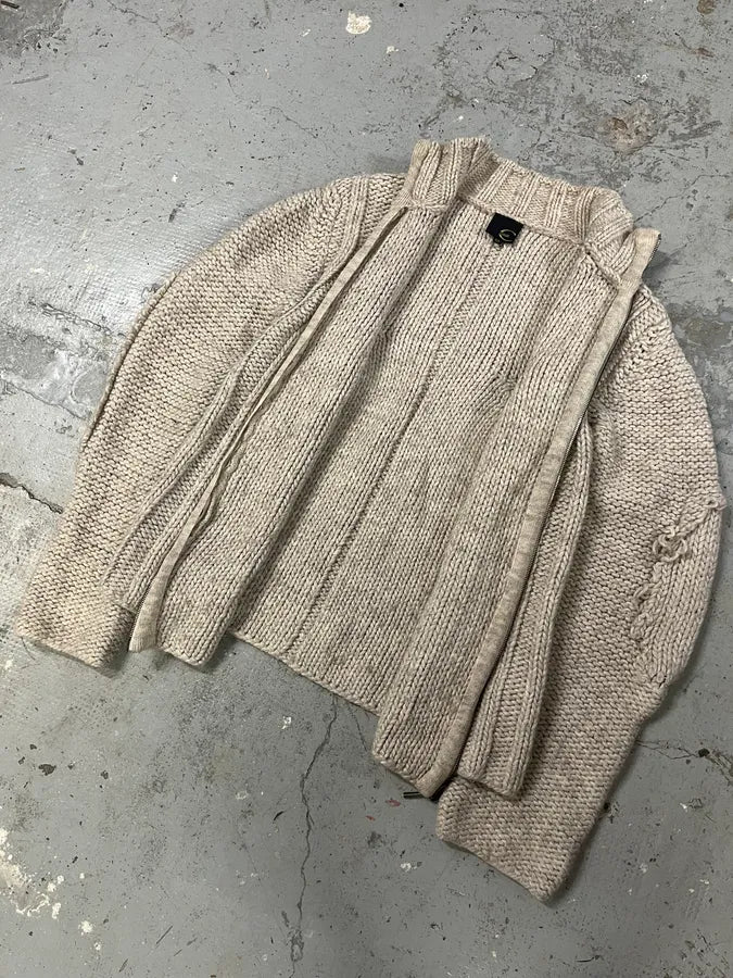 2000s Cavalli Beige Wool Distressed Zip-up Sweater (M/L) KoenrOA 4