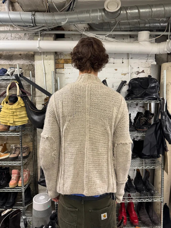 2000s Cavalli Beige Wool Distressed Zip-up Sweater (M/L) KoenrOA 2