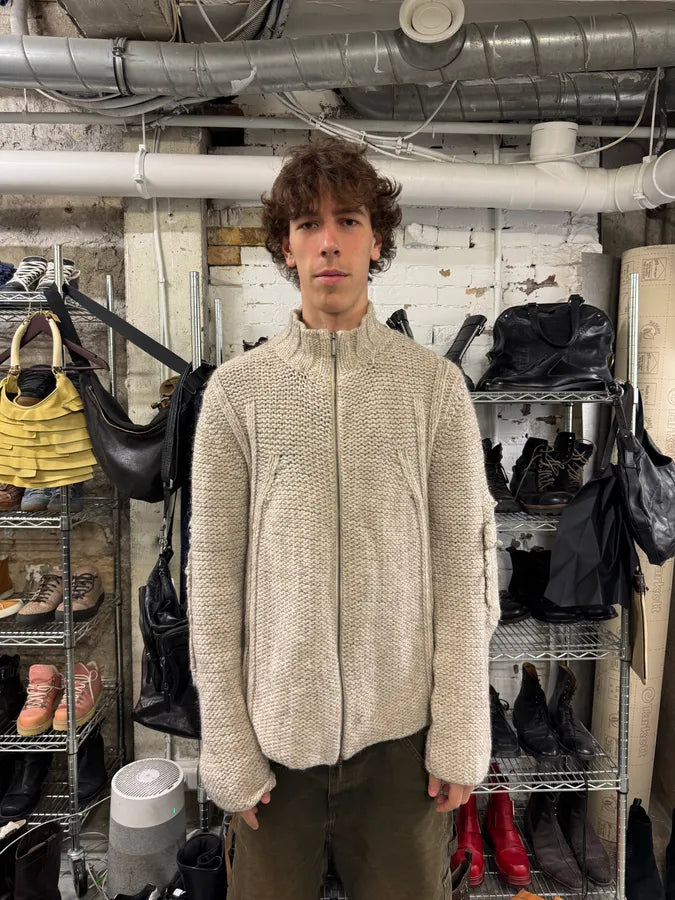 2000s Cavalli Beige Wool Distressed Zip-up Sweater (M/L) KoenrOA 1