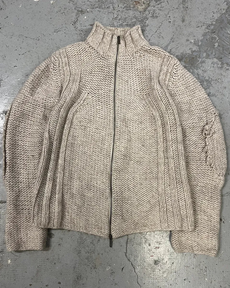 2000s Cavalli Beige Wool Distressed Zip-up Sweater (M/L) KoenrOA 0
