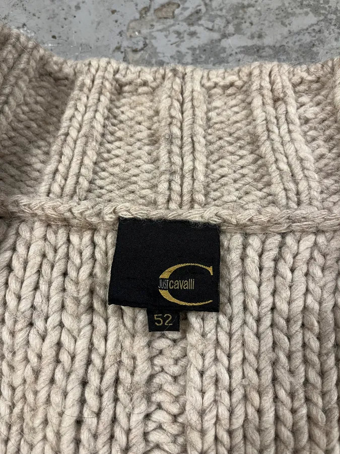 2000s Cavalli Beige Wool Distressed Zip-up Sweater (M/L) KoenrOA 8