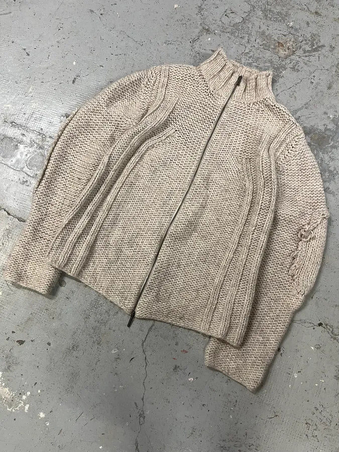 2000s Cavalli Beige Wool Distressed Zip-up Sweater (M/L) KoenrOA 3