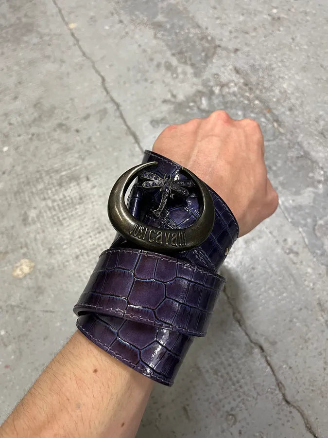 2000s Cavalli Dragonfly Buckle Purple Leather Belt (OS) fpJEOwG 5