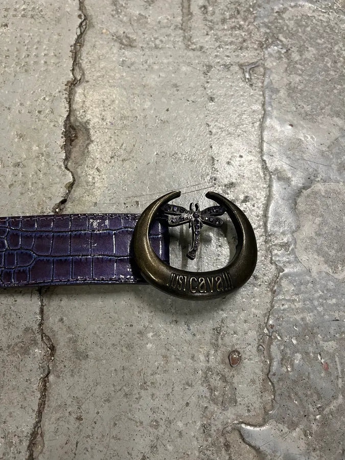 2000s Cavalli Dragonfly Buckle Purple Leather Belt (OS) fpJEOwG 4