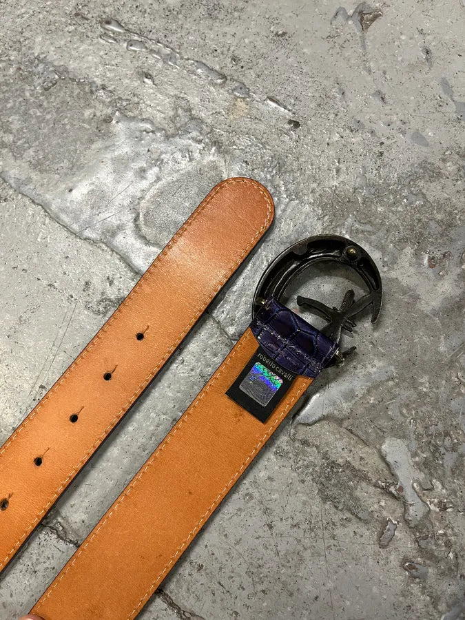 2000s Cavalli Dragonfly Buckle Purple Leather Belt (OS) fpJEOwG 6