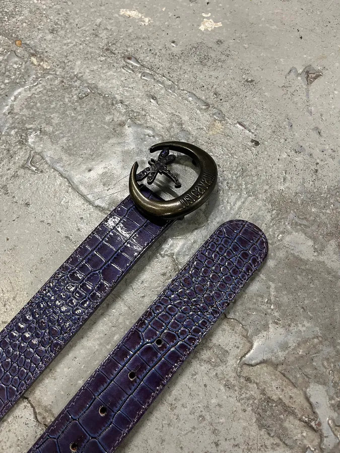 2000s Cavalli Dragonfly Buckle Purple Leather Belt (OS) fpJEOwG 7