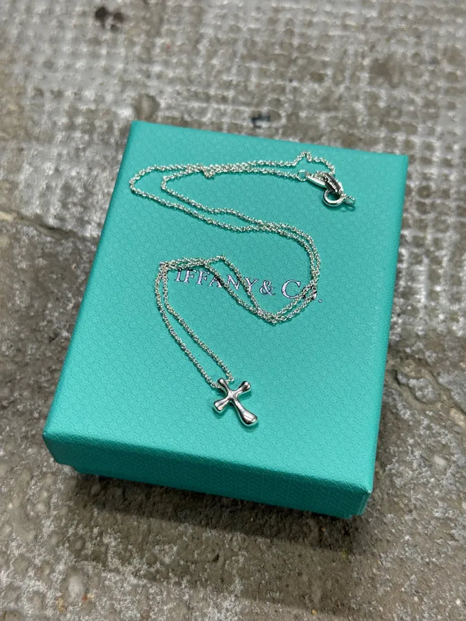 Tiffany & Co. Puffed Cross Silver Pendant Necklace KpDlYQe 0