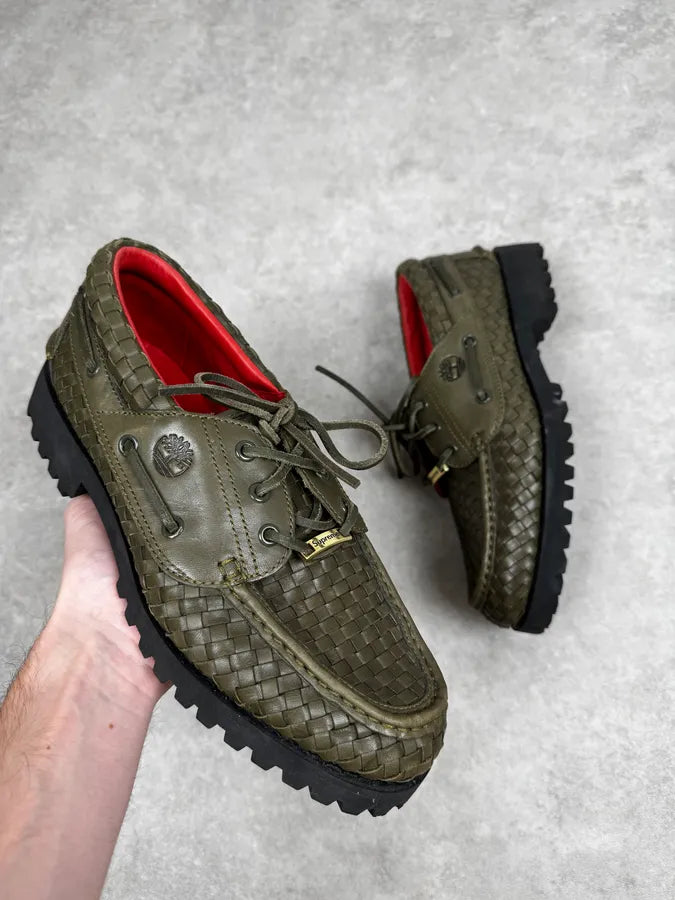 Timberland Supreme Green Woven Leather 3 Eye Lug Shoes BhzchoV 0