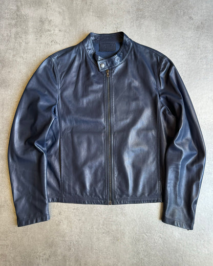 AW2000 Prada Navy Minimalist Biker Leather Jacket  (M) - 1