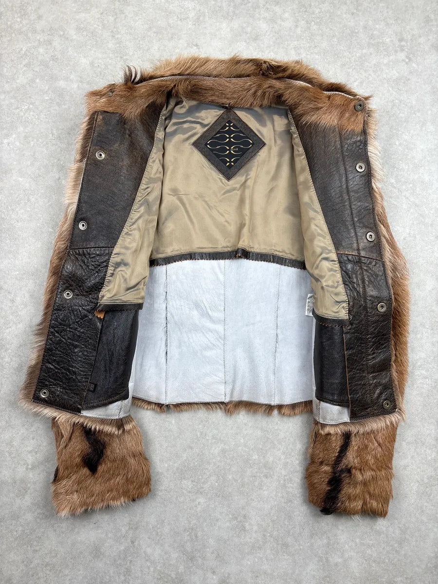 2000s Cavalli Brown Fur Panelled Leather Jacket tkWiXolv 3