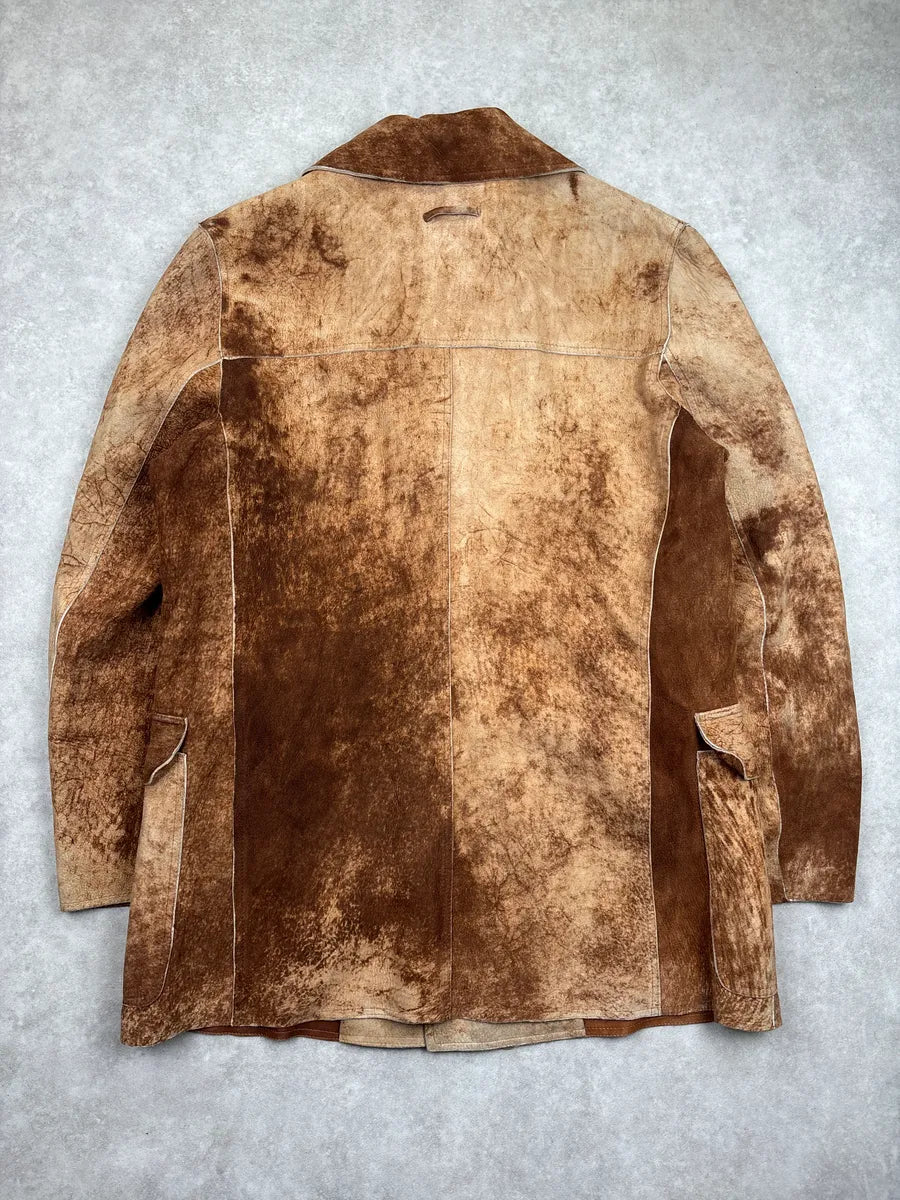 1990s Jean Paul Gaultier Brown Eroded Leather Double-Breasted Coat tlAYjpFh 5