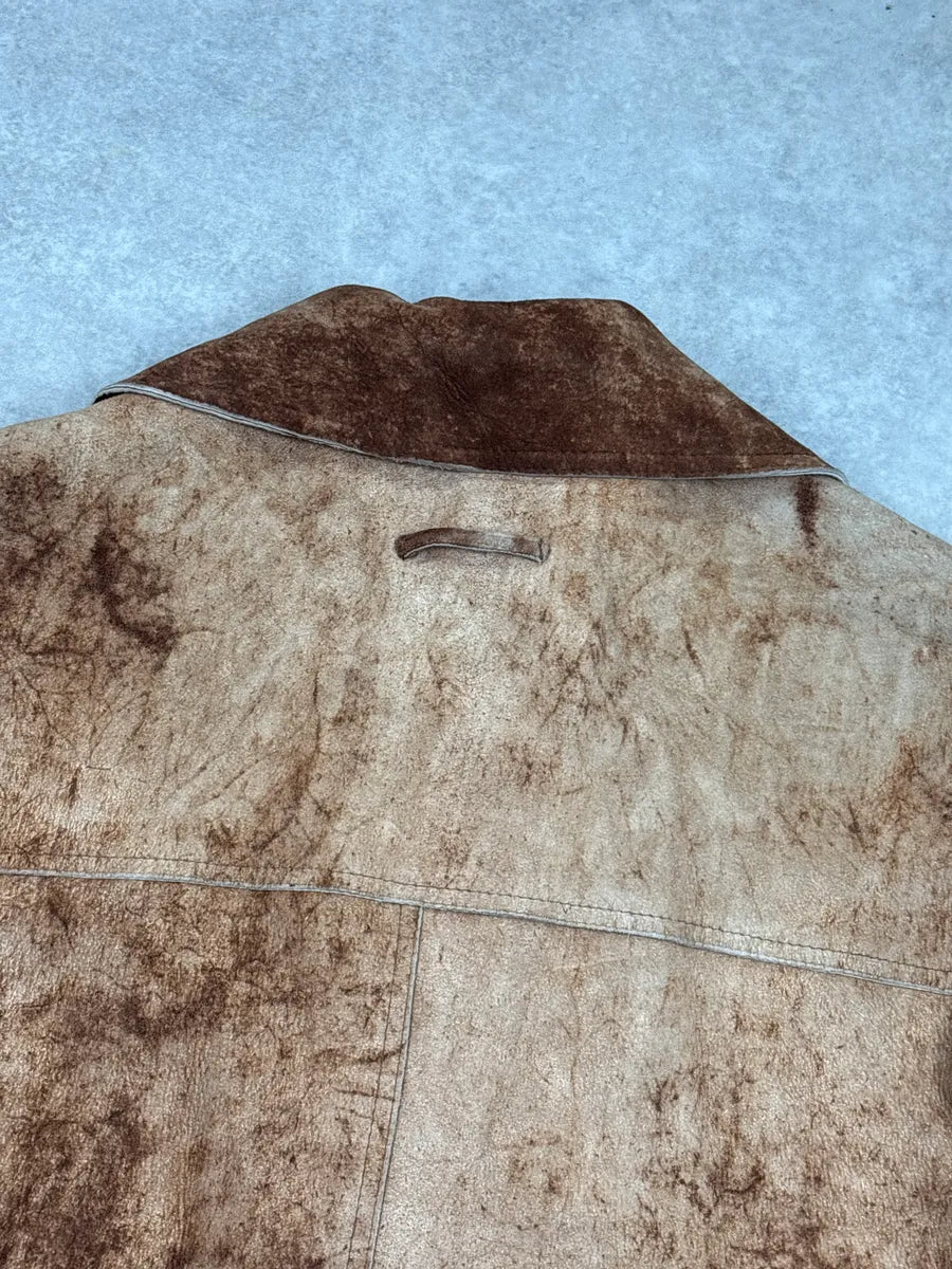 1990s Jean Paul Gaultier Brown Eroded Leather Double-Breasted Coat tlAYjpFh 9