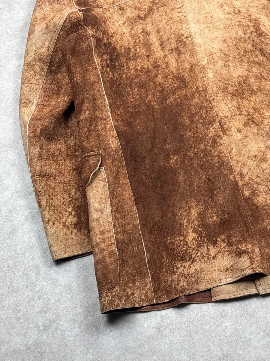 1990s Jean Paul Gaultier Brown Eroded Leather Double-Breasted Coat tlAYjpFh 10
