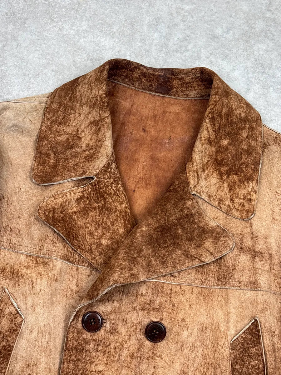 1990s Jean Paul Gaultier Brown Eroded Leather Double-Breasted Coat tlAYjpFh 6