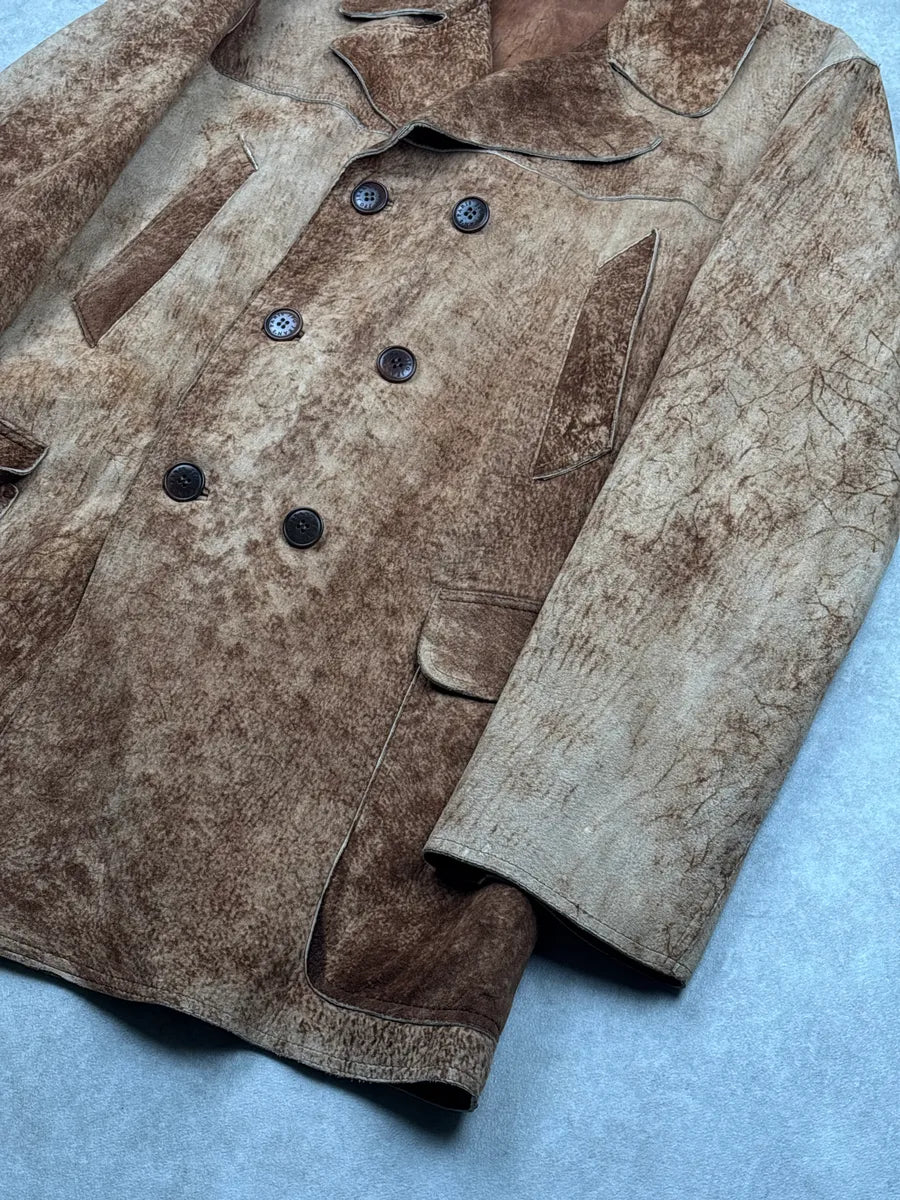 1990s Jean Paul Gaultier Brown Eroded Leather Double-Breasted Coat tlAYjpFh 3