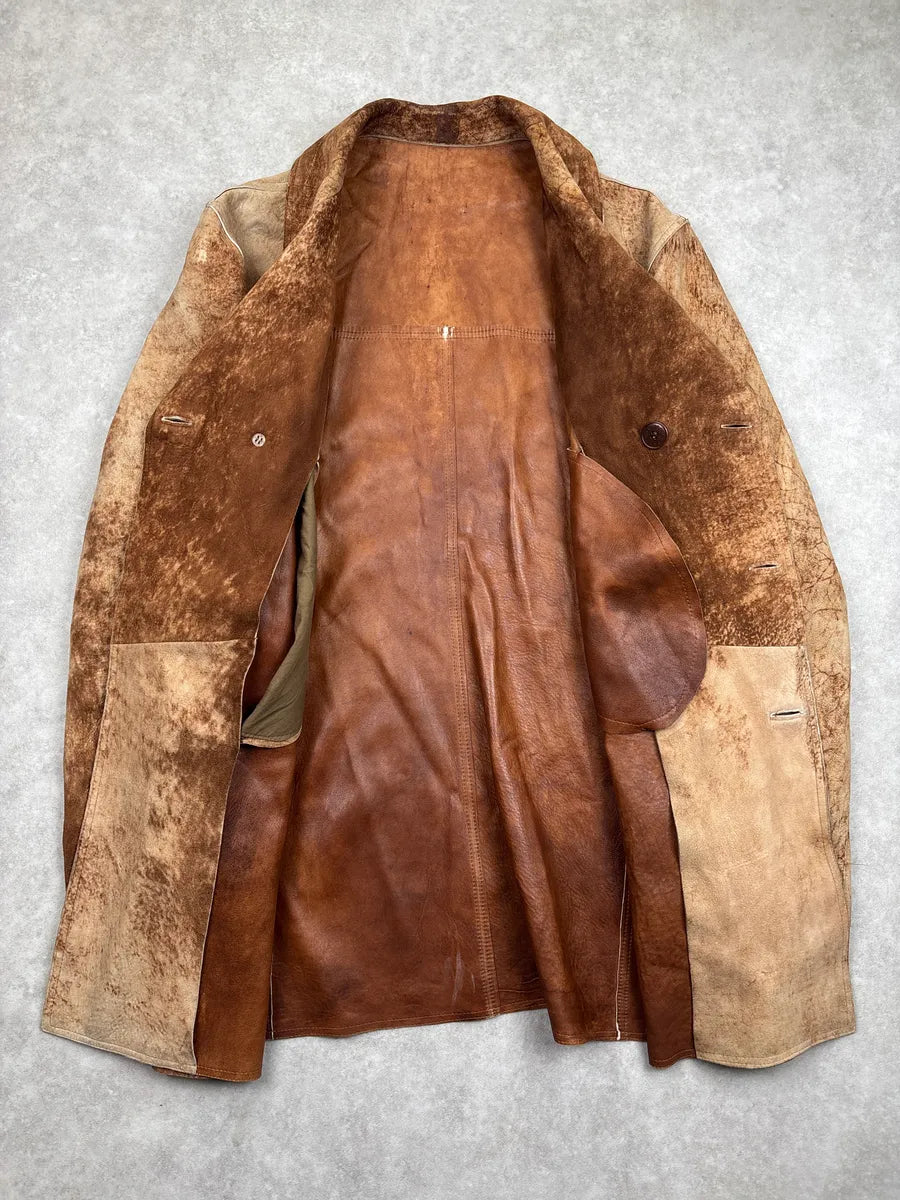 1990s Jean Paul Gaultier Brown Eroded Leather Double-Breasted Coat tlAYjpFh 4