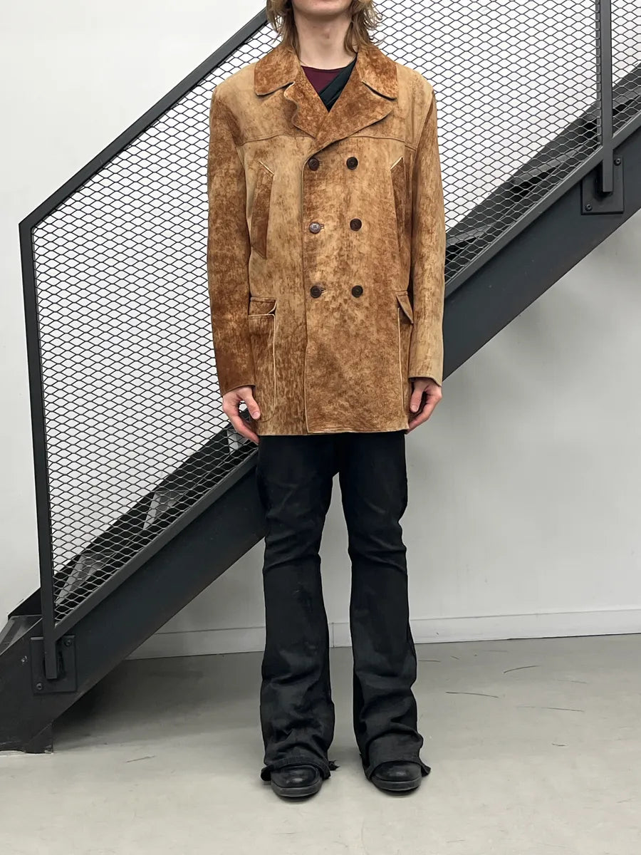 1990s Jean Paul Gaultier Brown Eroded Leather Double-Breasted Coat tlAYjpFh 1