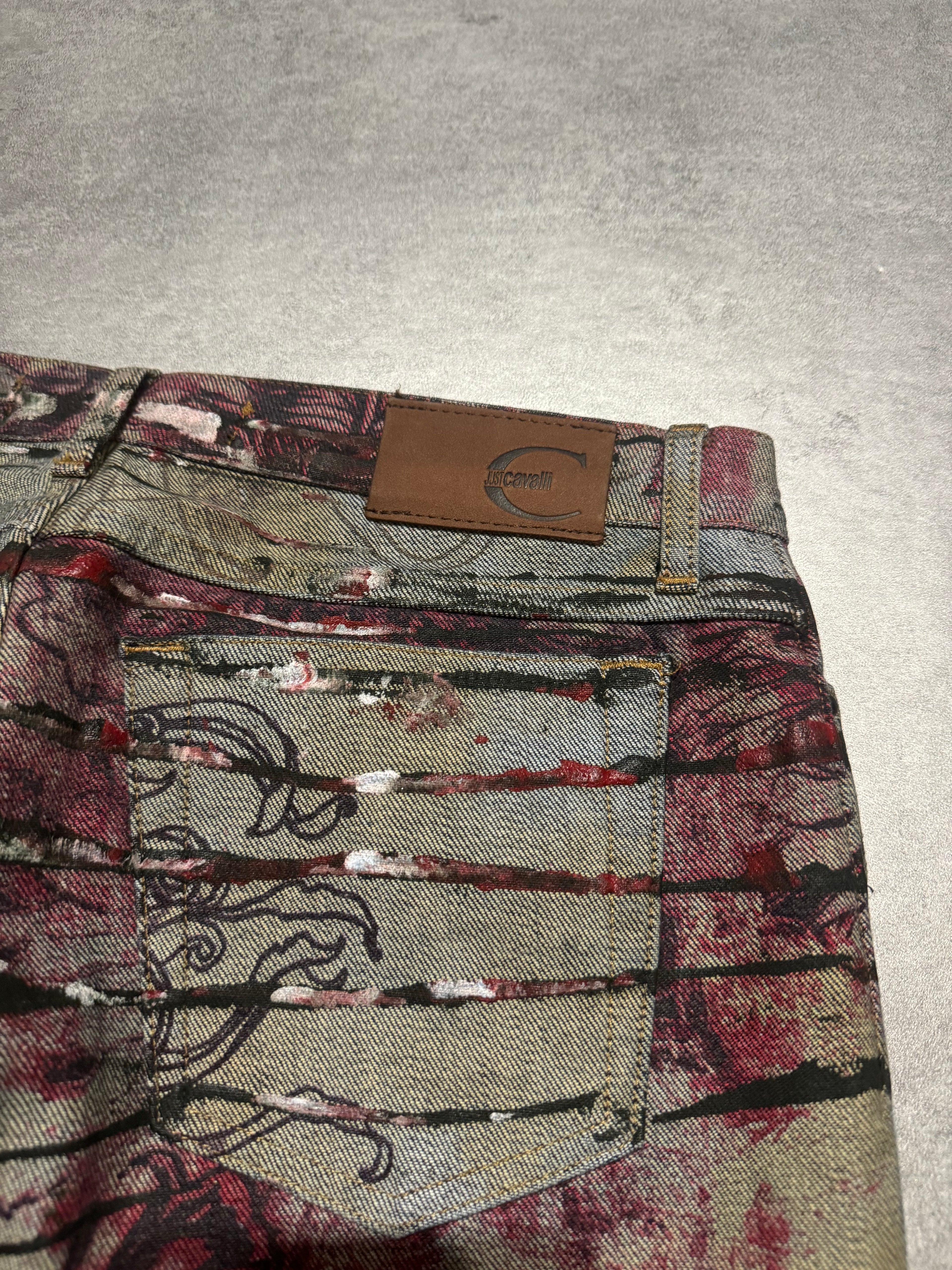 2000s Cavalli Scar Nature Flowers Grey Pants (S) - 3