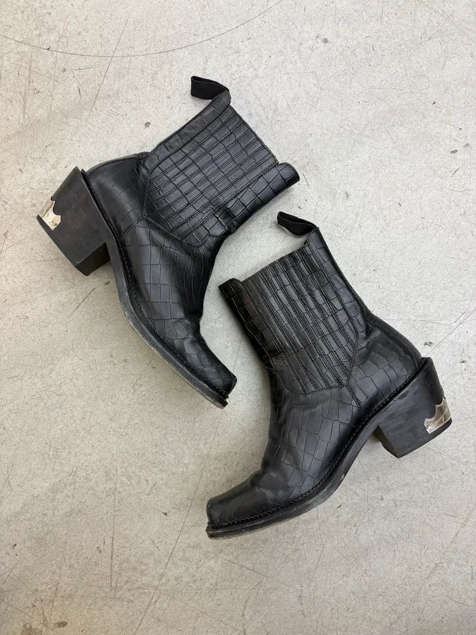 Toga Virilis Black Leather Crocodile Embossed Chelsea Boots jkyGefW 6