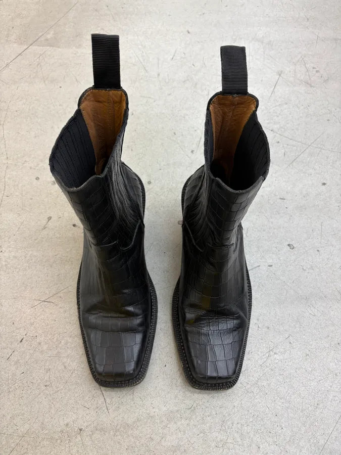 Toga Virilis Black Leather Crocodile Embossed Chelsea Boots jkyGefW 1