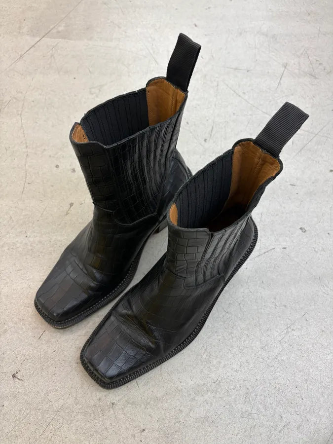Toga Virilis Black Leather Crocodile Embossed Chelsea Boots jkyGefW 3