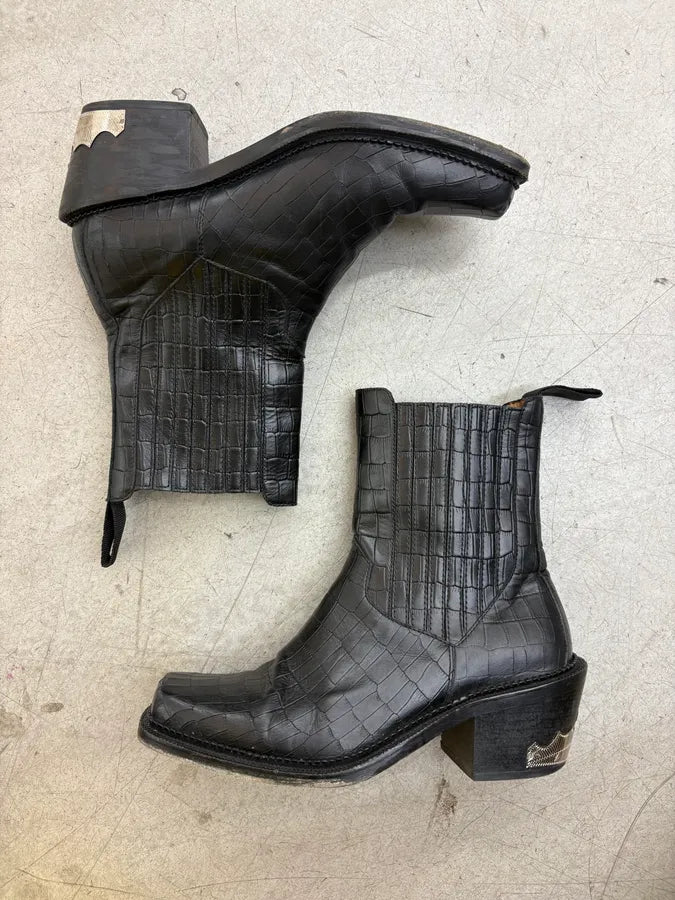 Toga Virilis Black Leather Crocodile Embossed Chelsea Boots jkyGefW 4