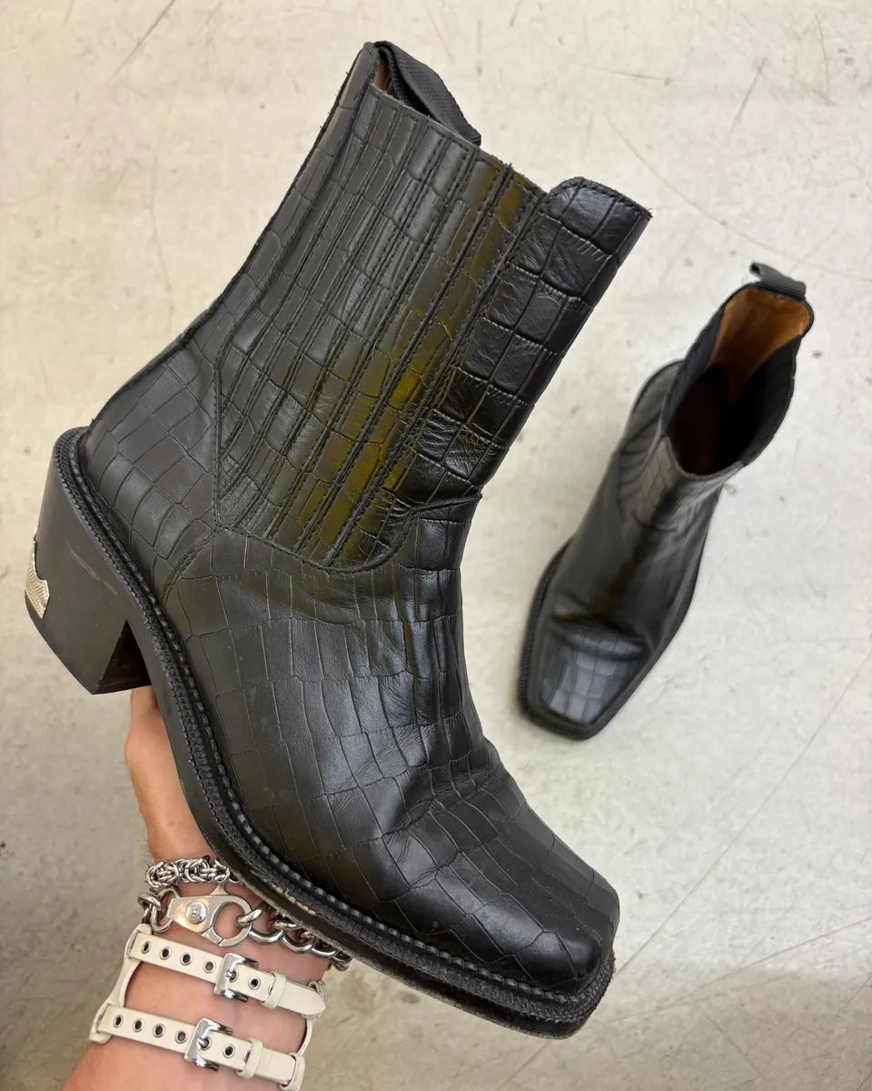 Toga Virilis Black Leather Crocodile Embossed Chelsea Boots jkyGefW 0