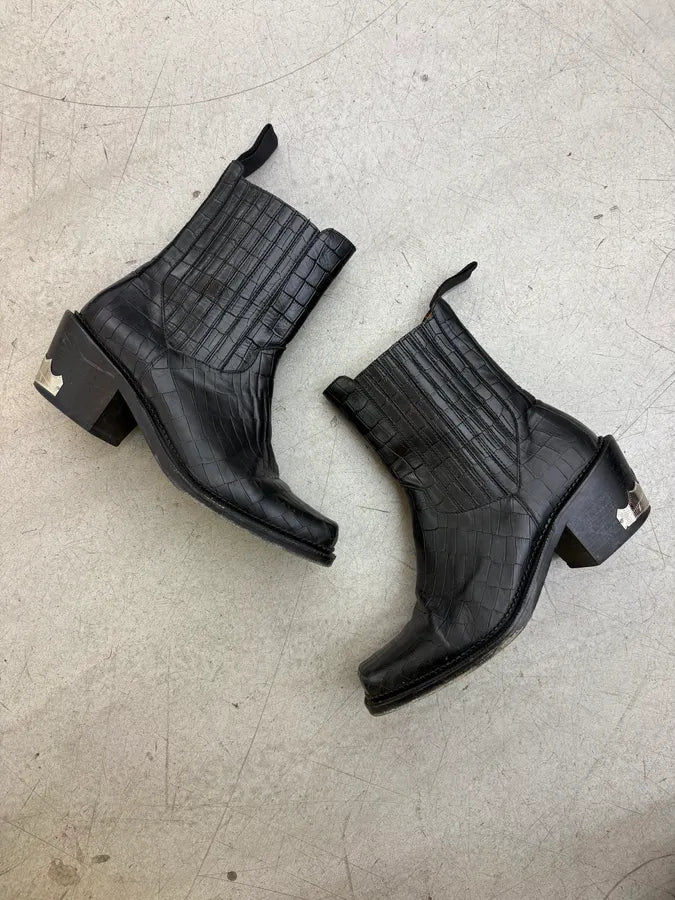 Toga Virilis Black Leather Crocodile Embossed Chelsea Boots jkyGefW 5