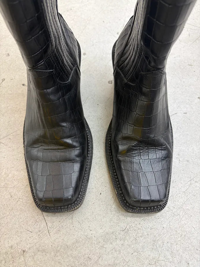 Toga Virilis Black Leather Crocodile Embossed Chelsea Boots jkyGefW 2
