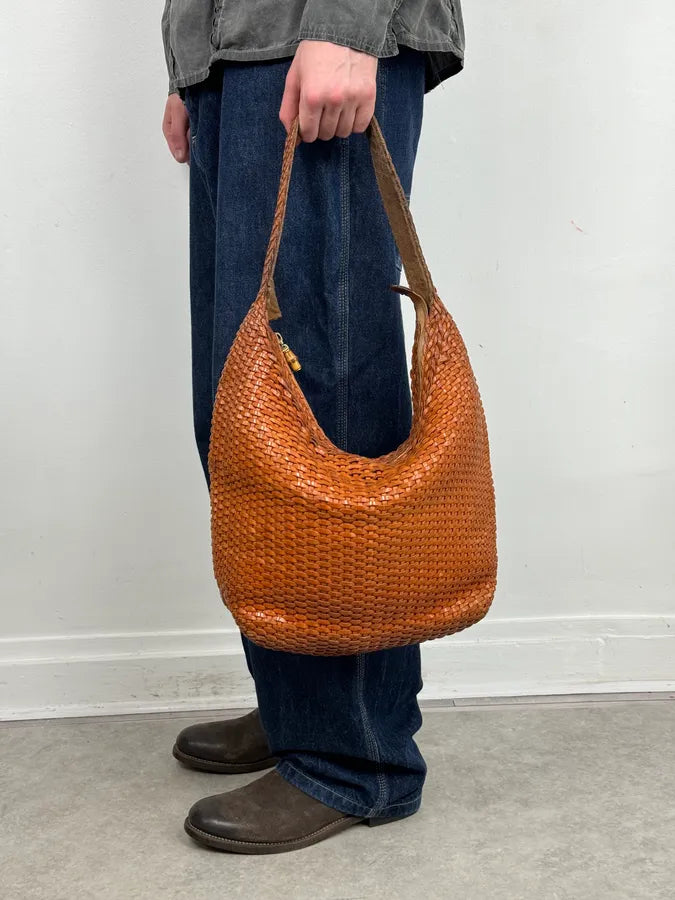 SS2004 Gucci Cognac Woven Leather Bamboo Handle Hobo Bag by Tom Ford AbDxMMx 1